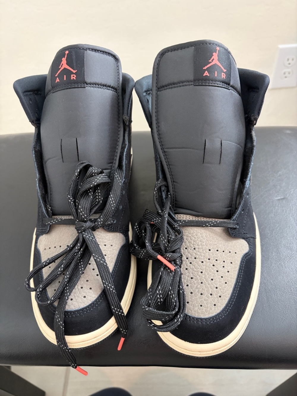Air Jordan Mens Black and Gray Sneakers with Cream Sole